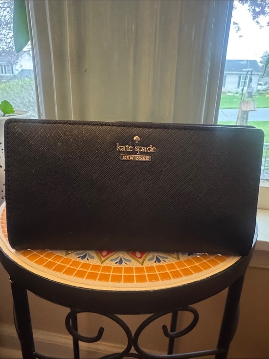 kate spade Handbags - kate spade black leather continental wallet with gold logo